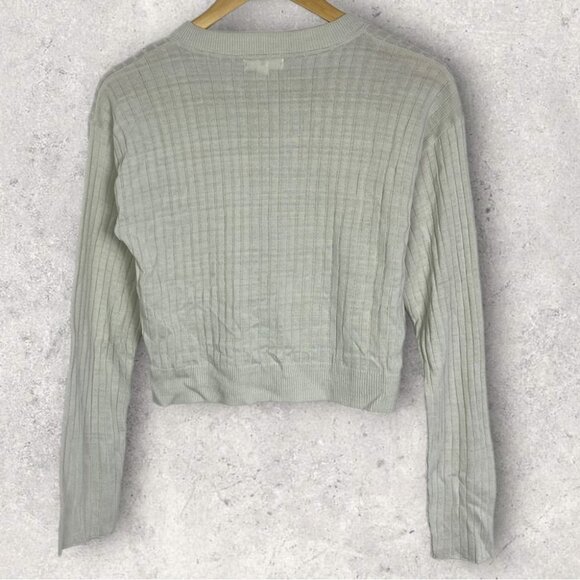 NEW Nordstorm BP Ribbed Crop Sweater Grey Size Large V-Neck Knit Made in USA L - Picture 6 of 11